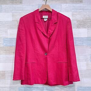 Talbots 100% Irish Linen Blazer Jacket Red One Button Lined Vintage Womens 14